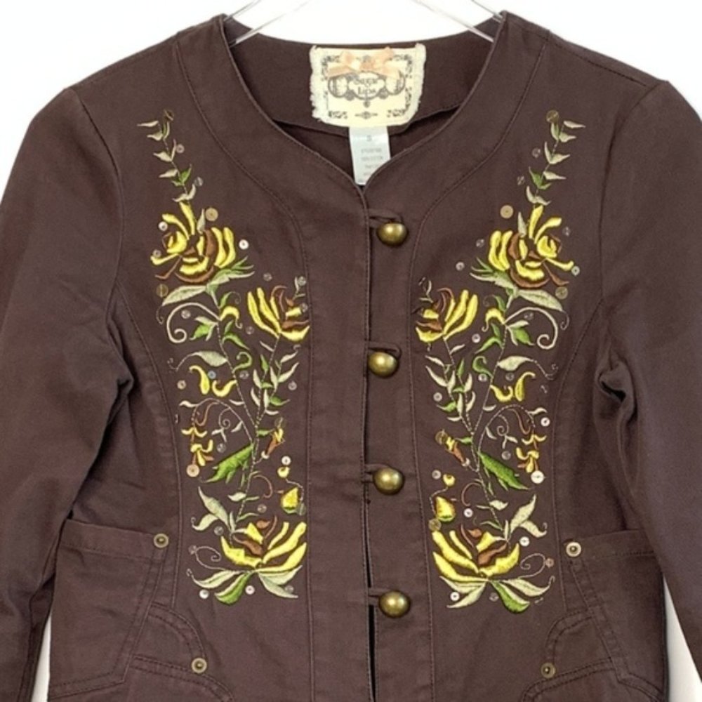 SUGAR LIPS Brown Embroidered Jacket #AA17 - Picture 3 of 7
